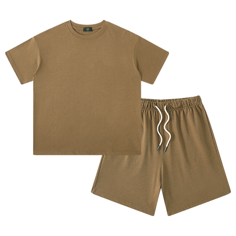 Women's & Men's Clothing Earth Color Heavy Short Sleeved T-shirt Children's Suit