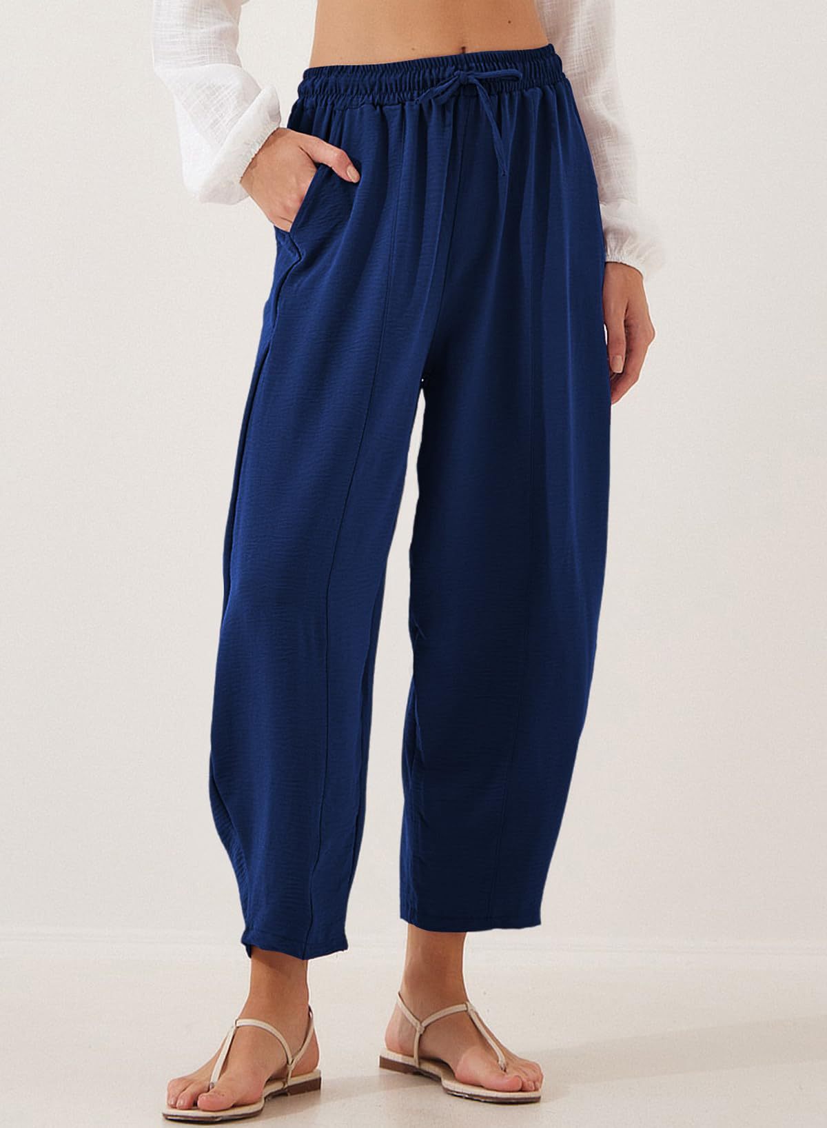 Women's High Waist Loose Vacation Drawstring Pocket Casual Pants