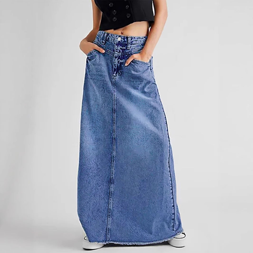 Waist Minimalist A- Line Temperament Denim Skirt