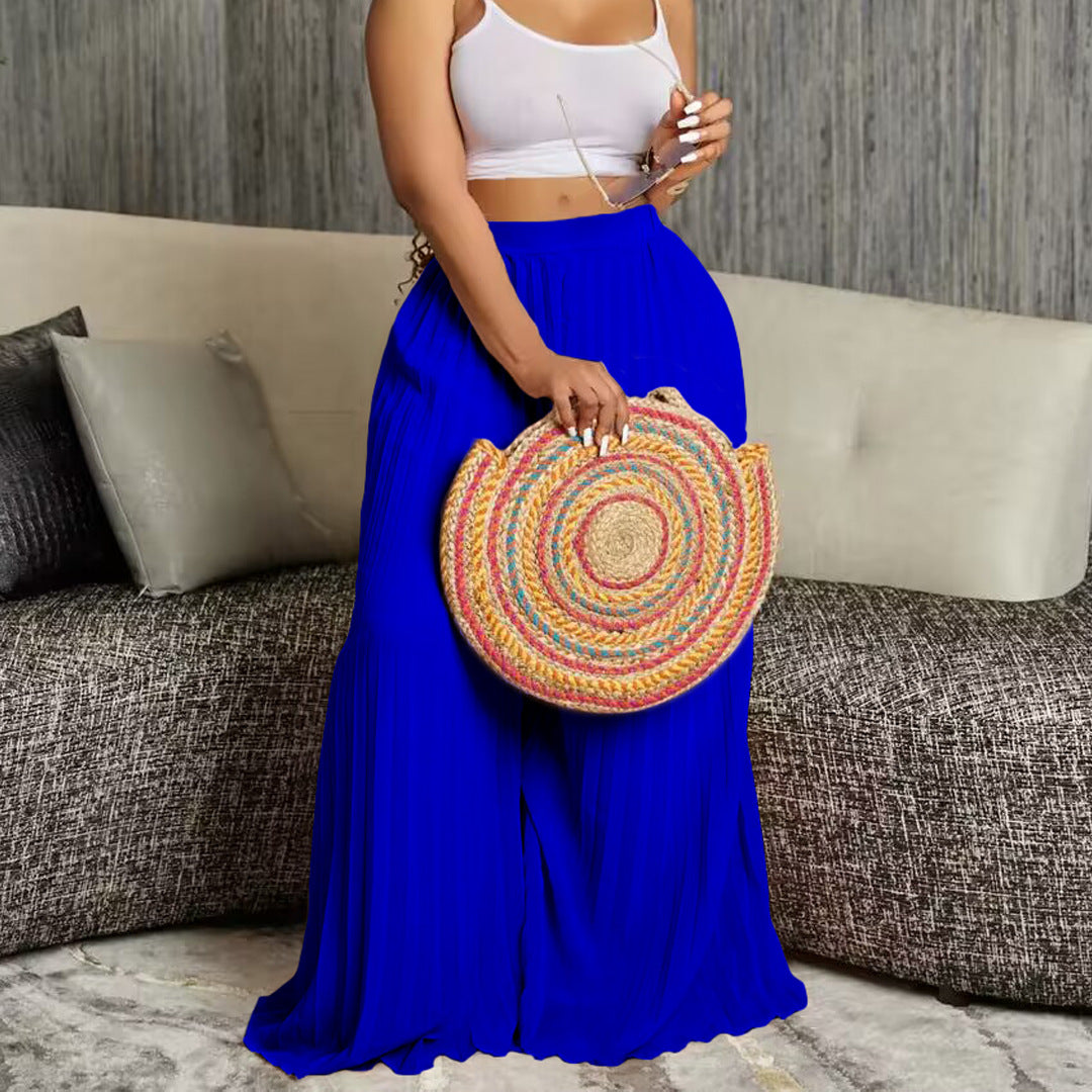 Women's Elegant Pleated Trousers High Waist Wide Casual Pants