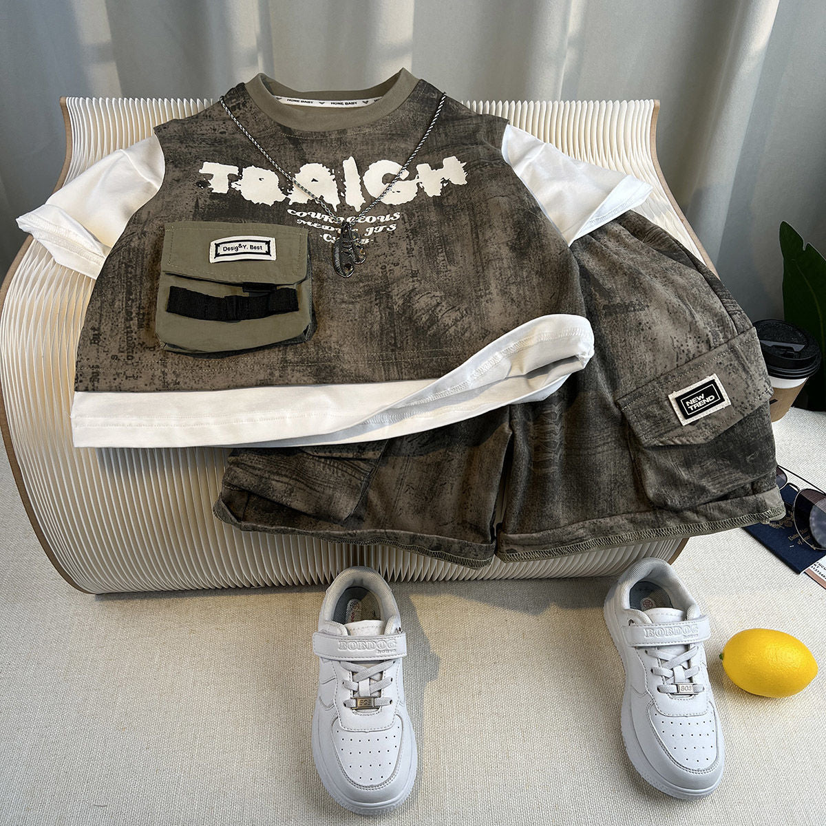 Children's Street Summer Wear Korean Style Work Clothes Short Sleeve Handsome Children's Suit