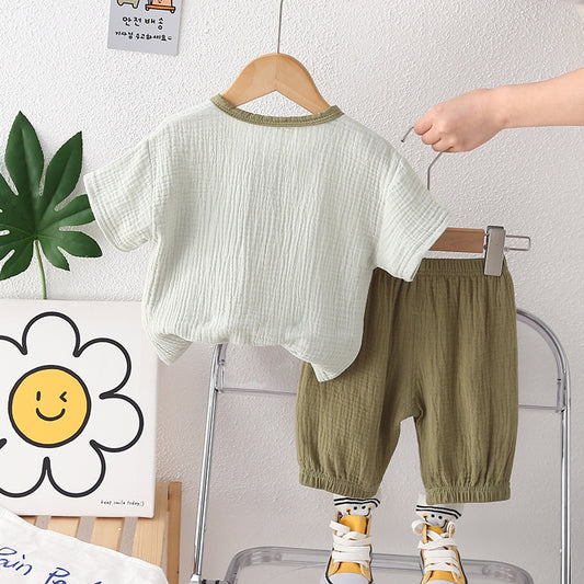 Children's Clothing Solid Color Cotton Cloth Short Sleeve Two-piece Children's Suit