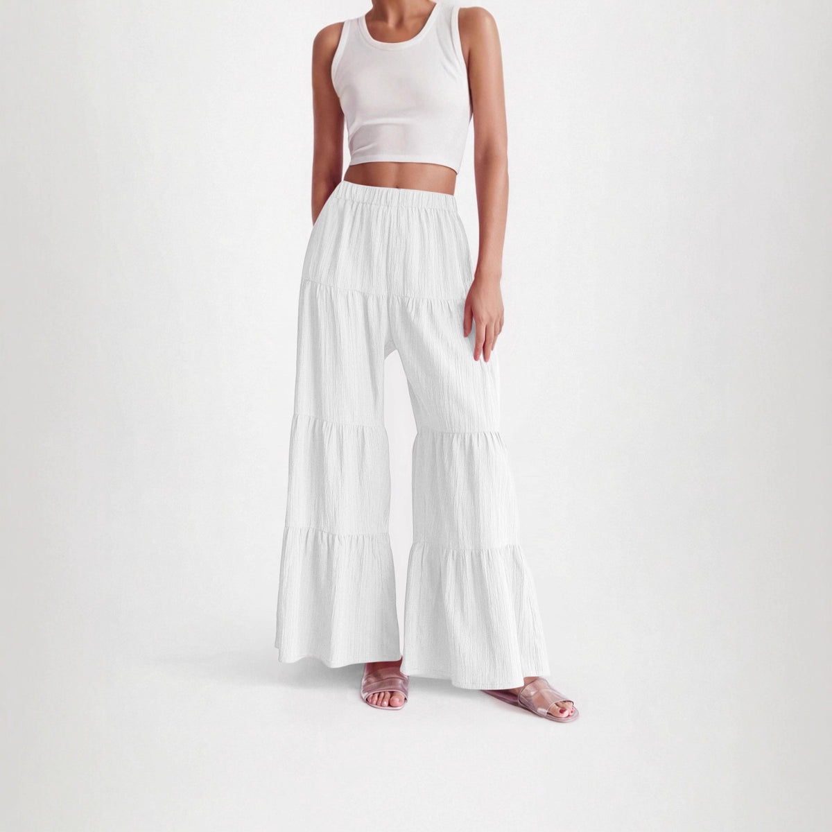 Women's Elastic Solid Color Waist Loose Trousers Pants