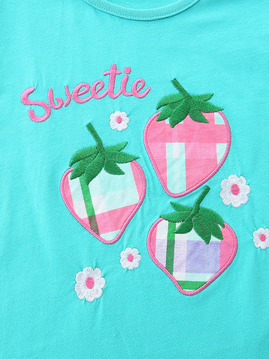 Children's Strawberry Embroidered Shorts Fashion Short Sleeve Children's Suit