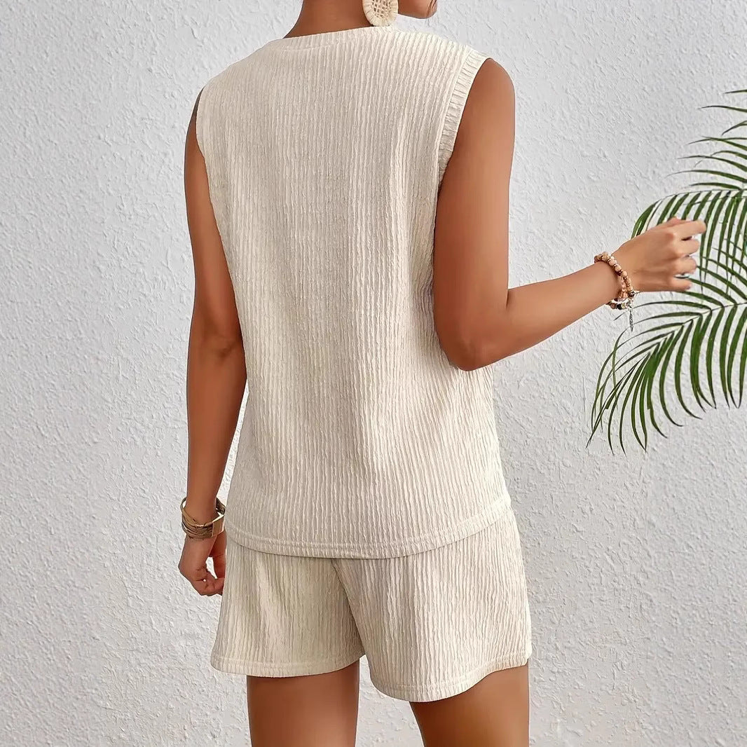 Summer Round Neck Sleeveless Solid Color Suits
