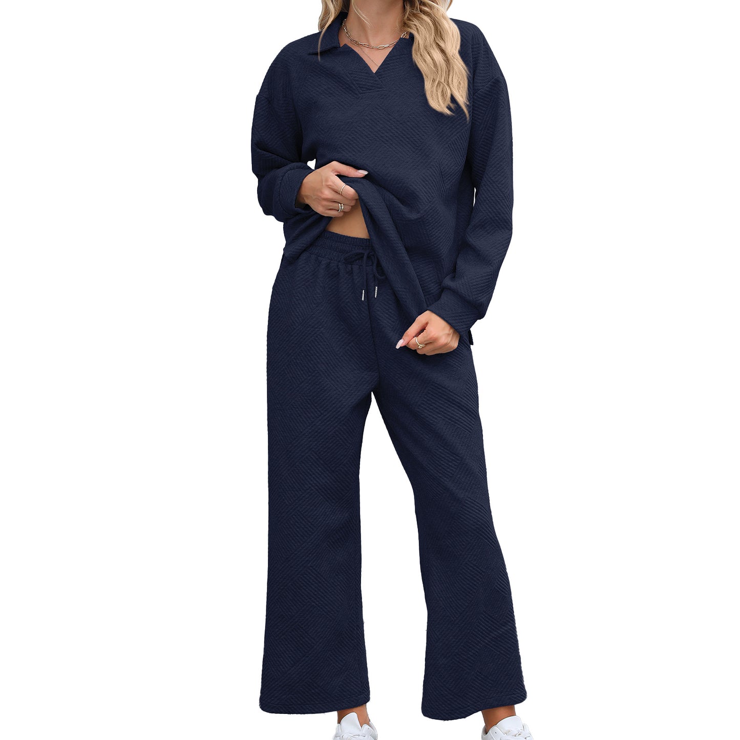 Solid Color Lapel Long Sleeve Elastic Sweaters