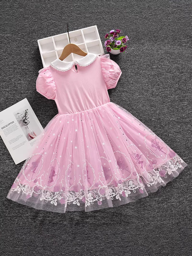 Frozen Elsa Summer Princess Skirt Short-sleeved Cotton Lace Children's Dress