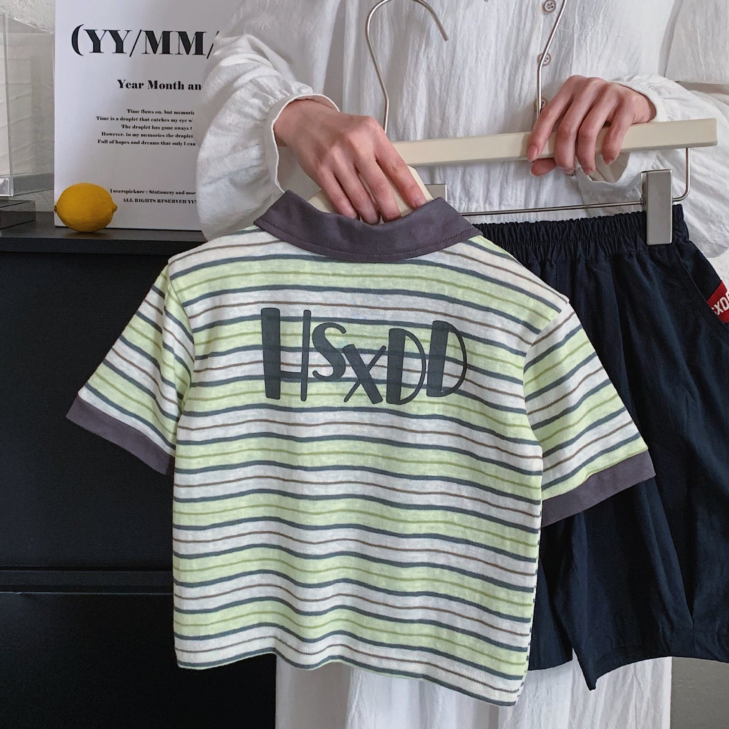 Children's Striped Letters Shirt Clothing Short Sleeve Children's T-shirt
