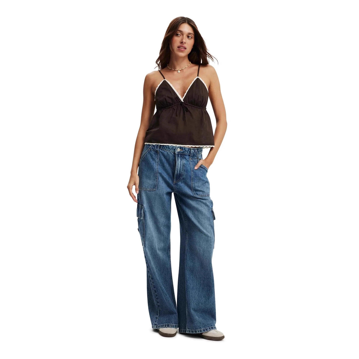 Women's Washed Large With Pocket Trendy Loose Straight Women's Jeans
