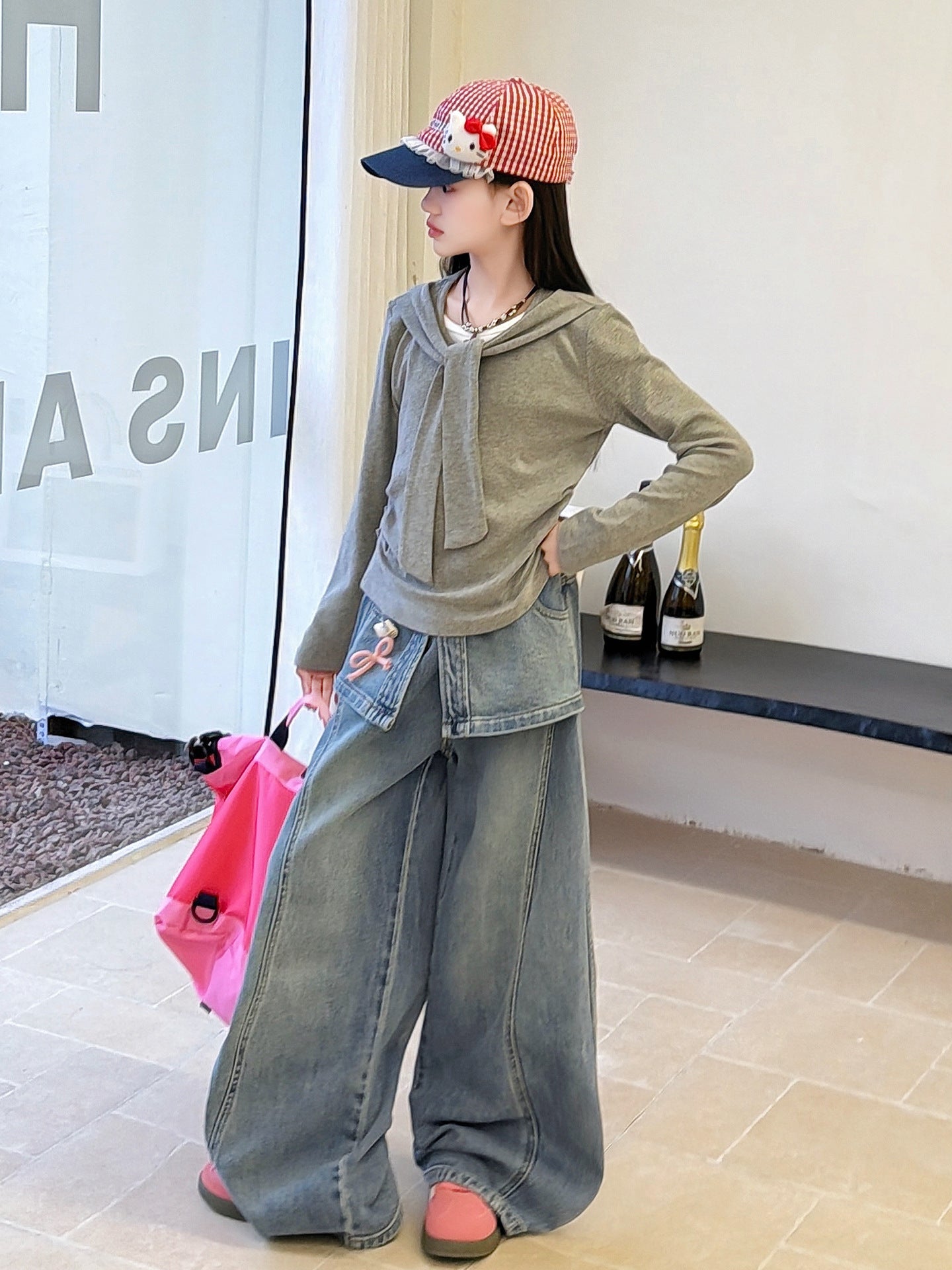 Children's Spring Korean Fashion Fake Two-piece Bottoming Children's Suit