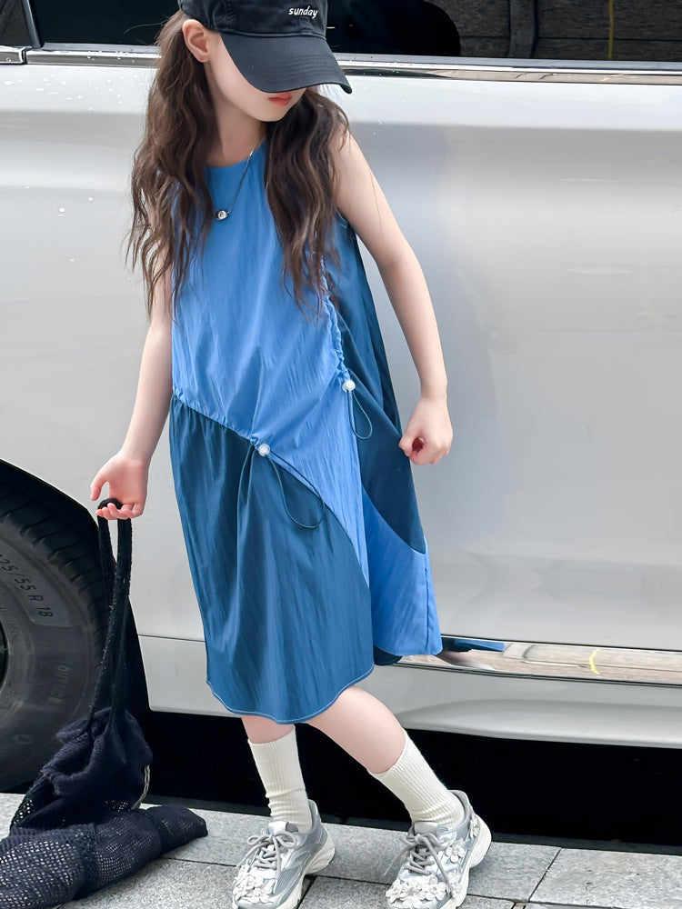 Children's Drawstring Summer Medium Big Multicolor Vest Western Style Children's Dress
