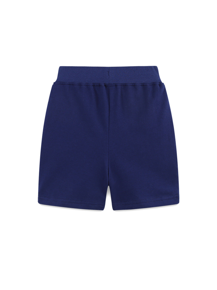 Children's Summer Knitted Shorts Grid Cartoon Embroidery Children's Pants