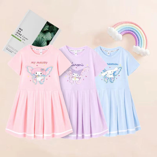 Children's Cartoon Print Western Style Pleated Skirt Cute Children's Dress
