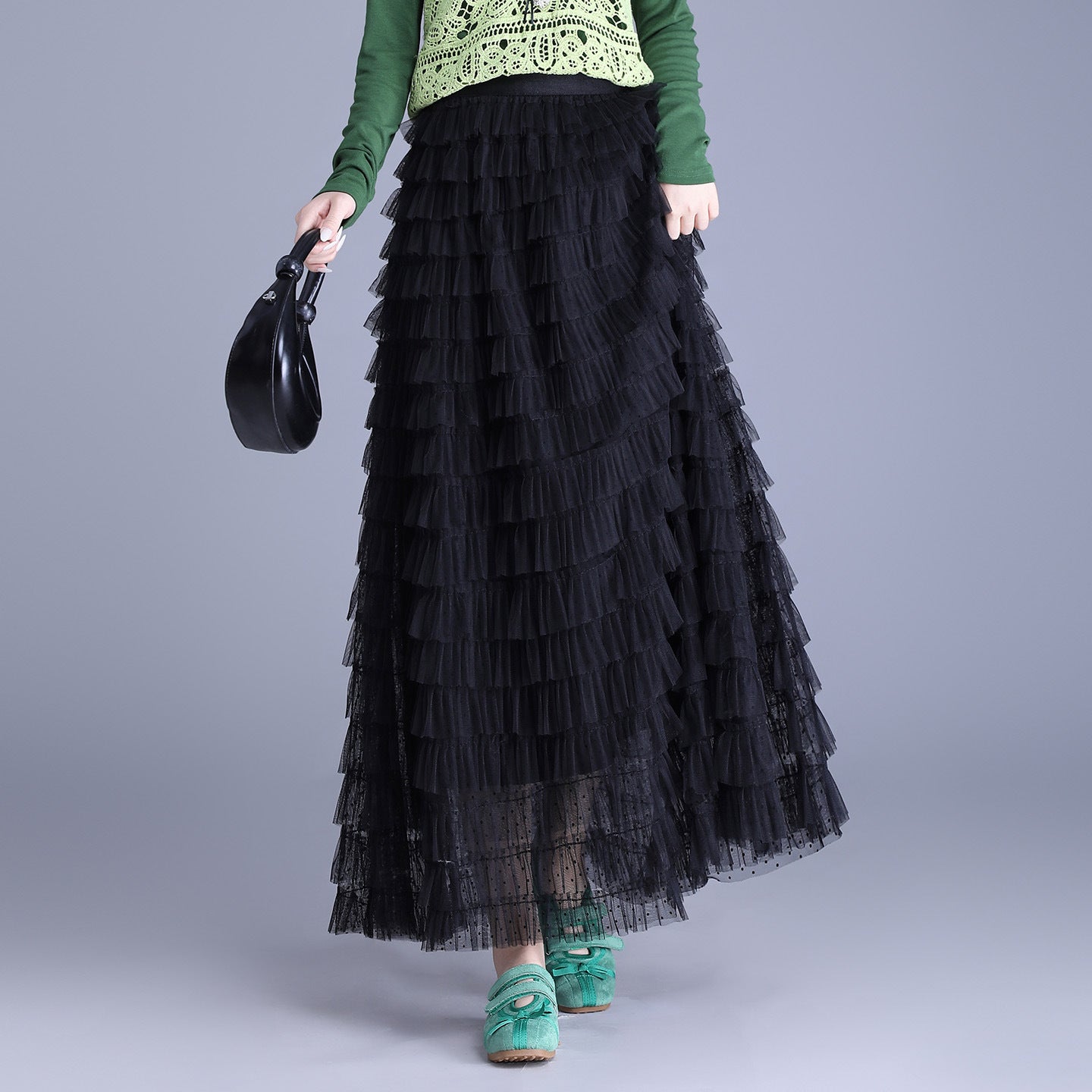 French Style Gentle Retro Elegant Lace Net Yarn Cake Polka-dot Skirts