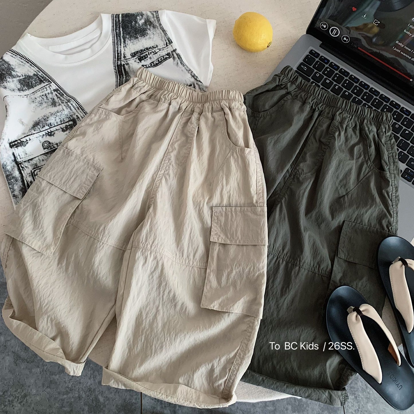 Children's Style Loose Cargo Solid Color Thin Children's Pants