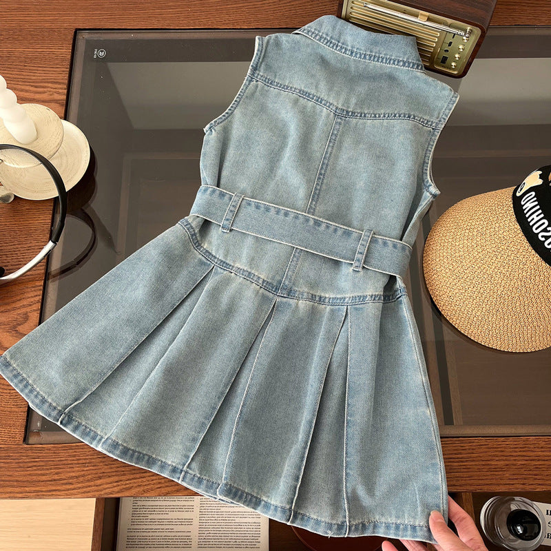 Children's Sleeveless Western Style Summer Denim Little Children's Dress