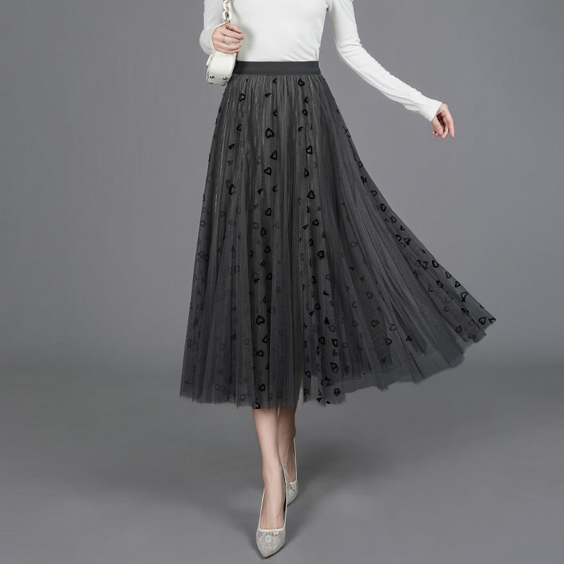 High Waist Slimming Mid-length Drape A- Line Big Hem Skirt
