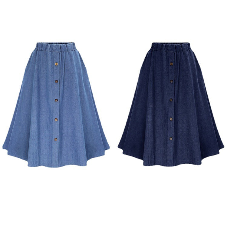 Women's Denim Loose Summer A- Line Button Stretchy Skirts