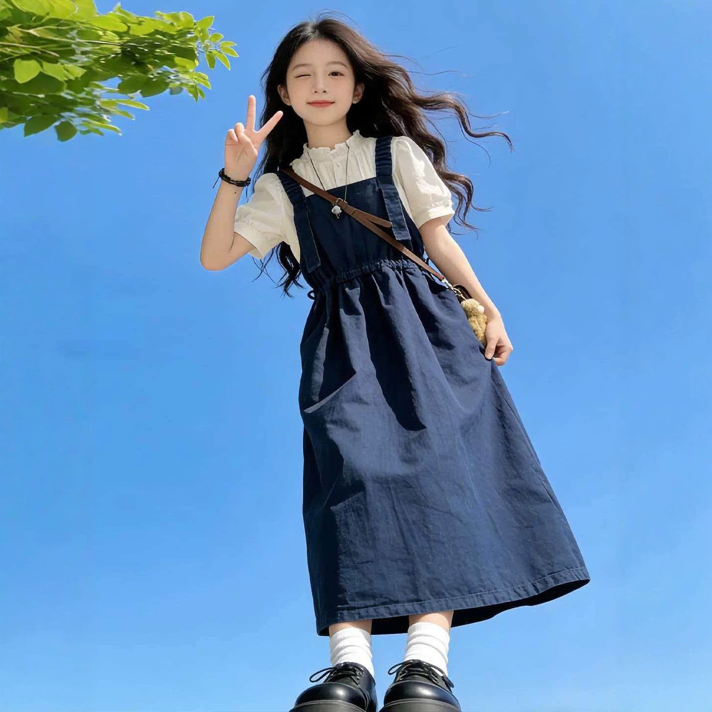 Style Skirt Summer Wear Green Less Western Fashion Suspender Two-piece Children's Suit