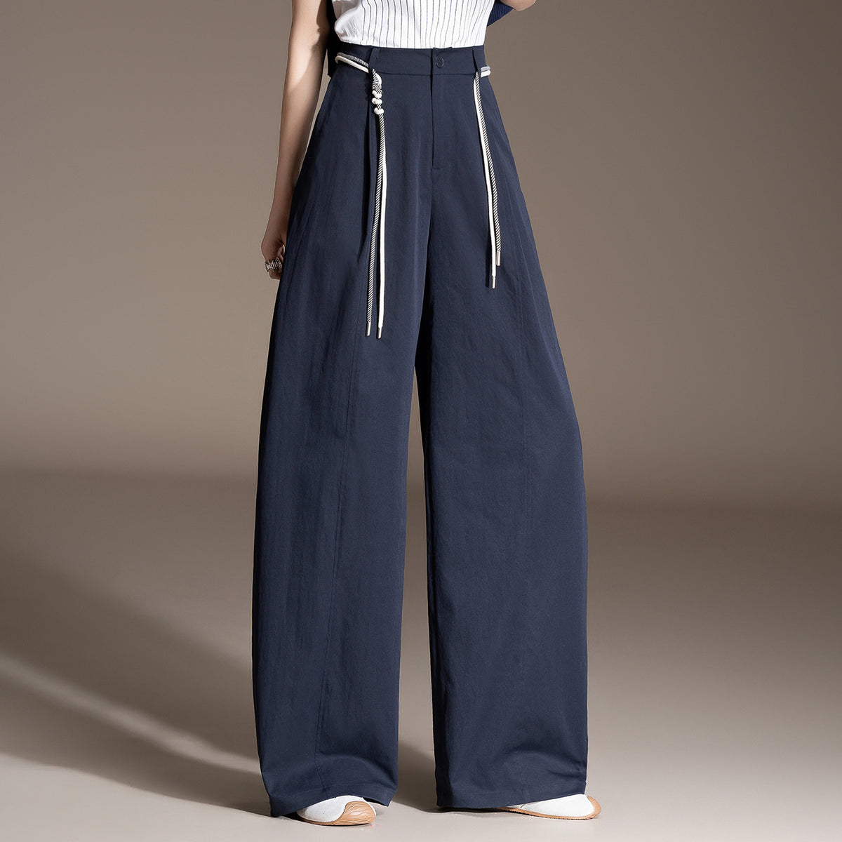 Women's Air Oblique White Wide Leg Spring Small Loose High Casual Pants