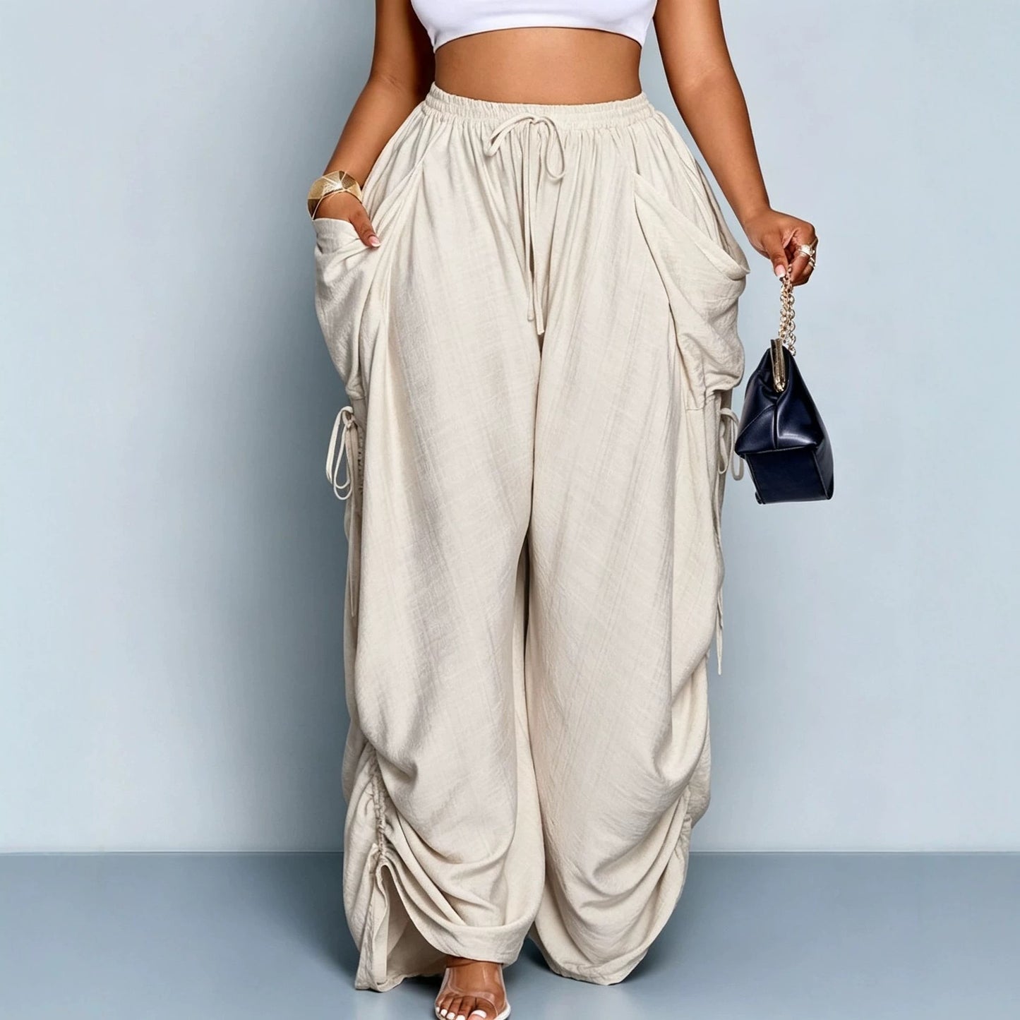 Women's Autumn High Waist Harem Cotton Linen Micro Elastic Casual Pants