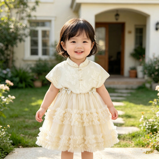 Children's Short-sleeved Sweet Cute Harness Shawl Birthday Children's Dress