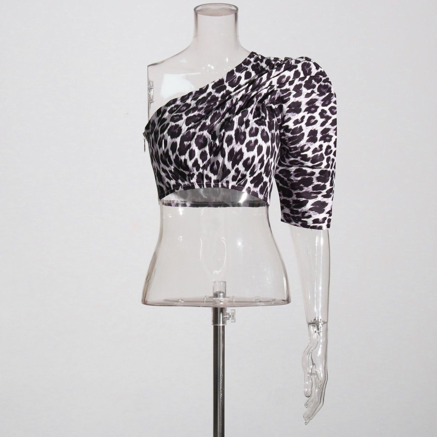 Women's Summer Sexy Leopard Print Irregular Sleeve Fashion Blouse