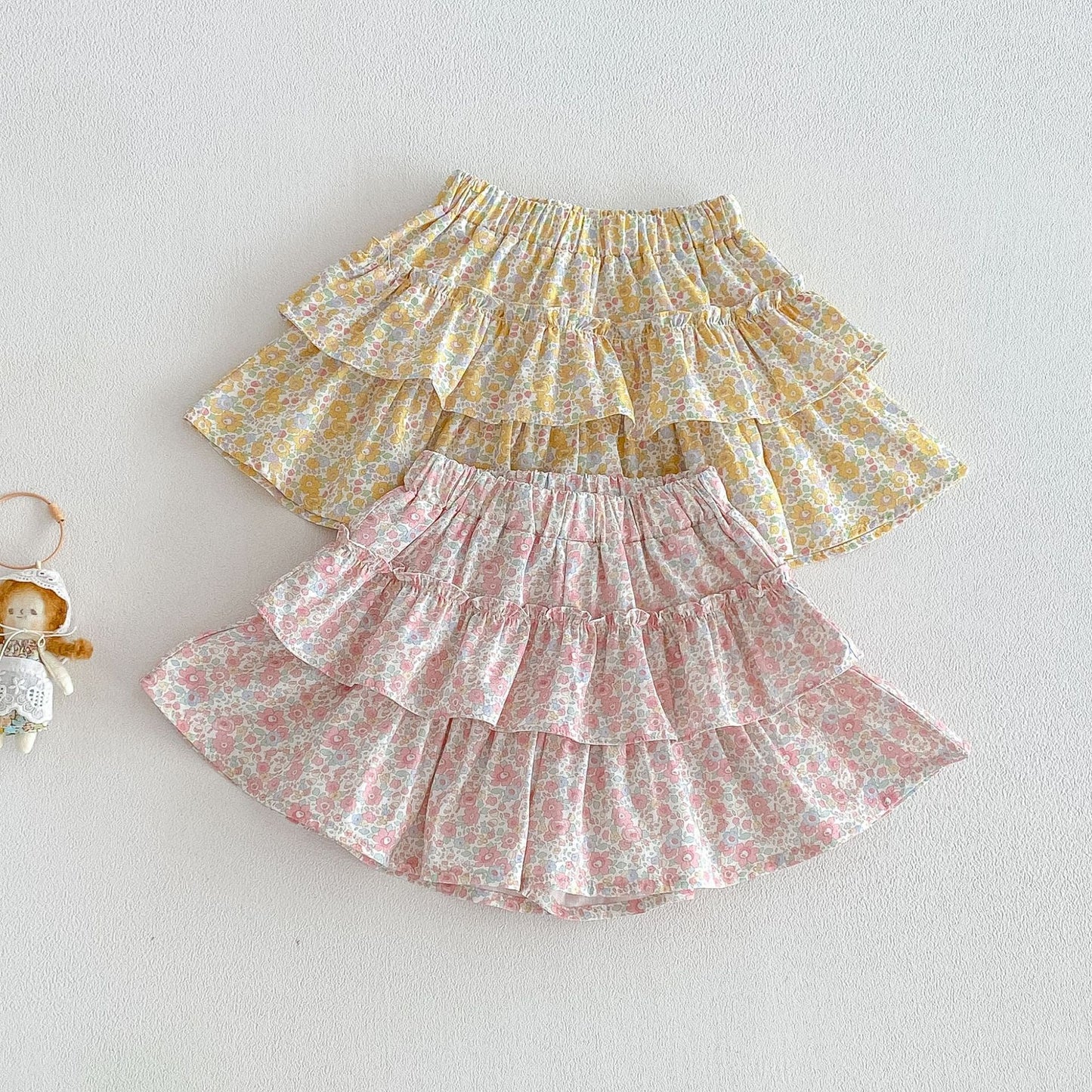 Collar Summer Korean Style Puff Sleeve Top Cute Floral Skirt Children's T-shirt