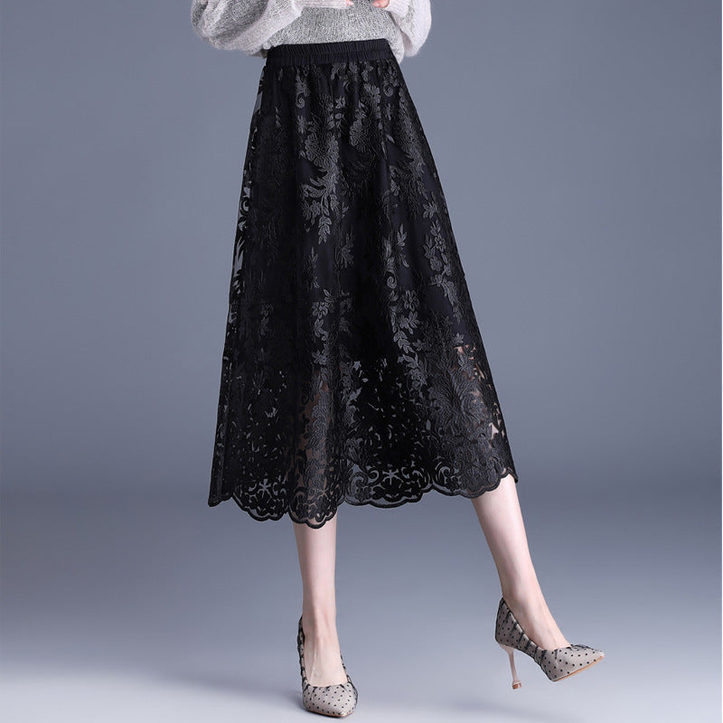 Women's Autumn Elastic Waistband Slimming Fashionable Versatile Skirt