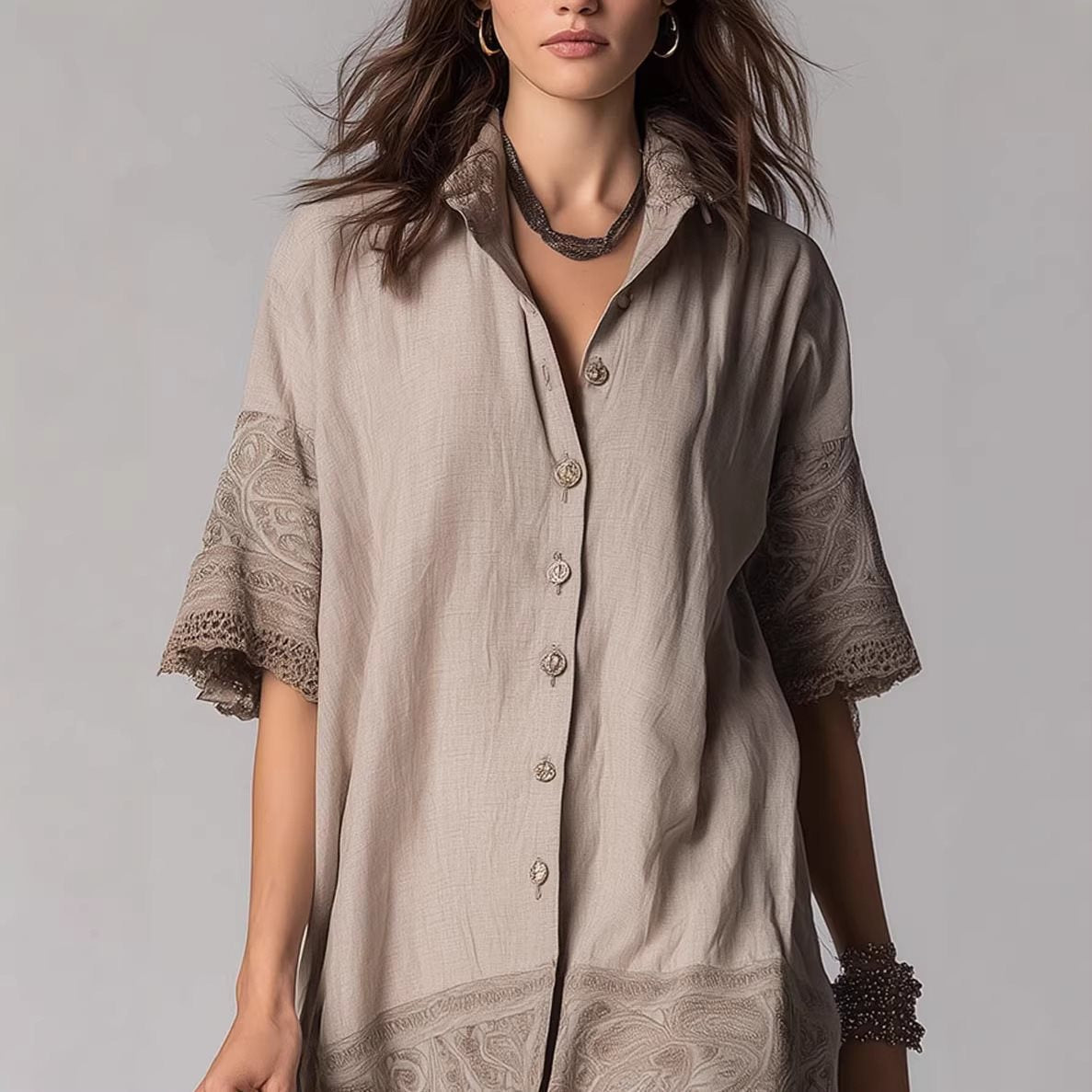 Women's Shirt Cotton Outer Single-breasted Lapel Embroidery Blouse