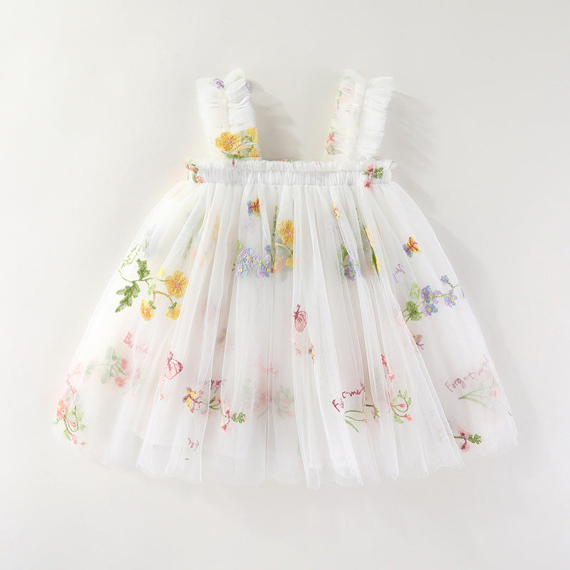 Children's Embroidery Tulle Skirt Suspender Flower Butterfly Children's Dress