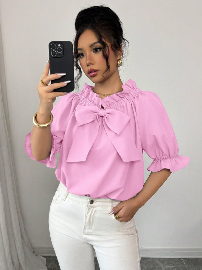 Cool Durable Creative Women's Ruffled Bow Tops