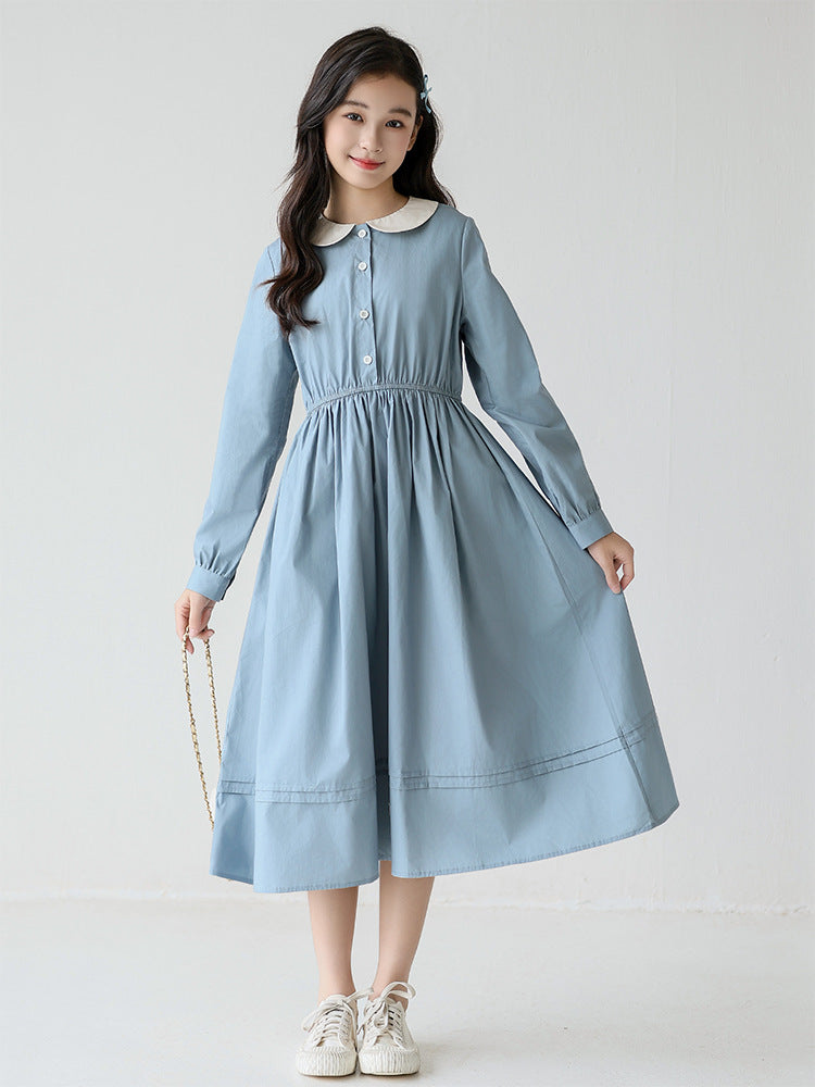 Children's Middle Big Long Sleeve Doll Collar Skirt Preppy Children's Dress