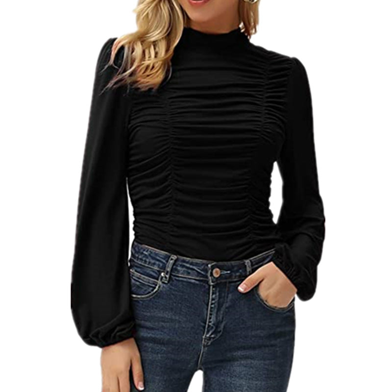 Women's Solid Color Long Sleeve Lantern Turtleneck Clothing