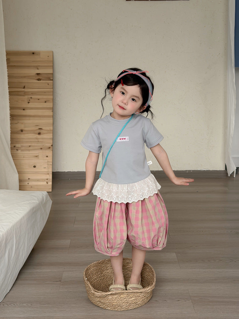 Field Korean Style Bow Short Sleeved Summer Ruffles Children's T-shirt