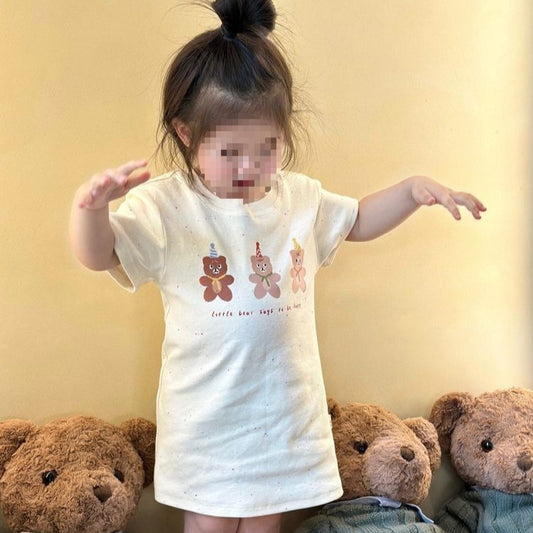 Children's Fashionable Cartoon Printed Short-sleeved T-shirt Skirt Summer Fun Children's Dress