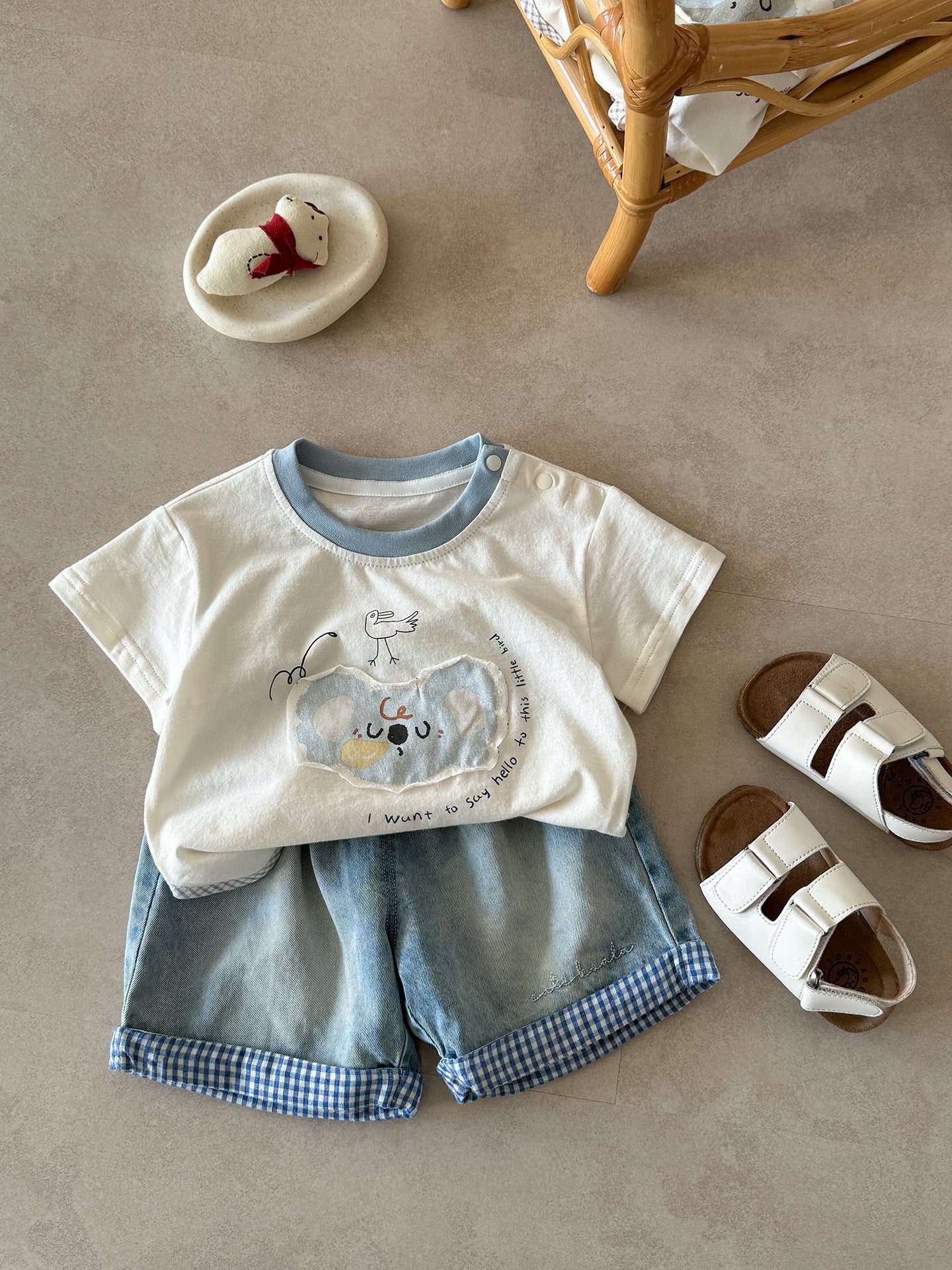 Children's Summer Thin Short-sleeved Shirt Korean Style Shorts Two-piece Children's Suit