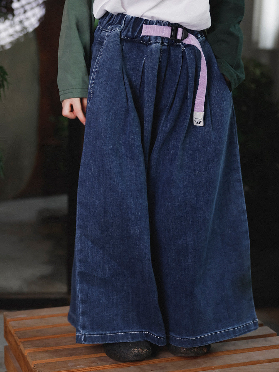 Children's Broken Size Fold Denim Trousers Casual Retro Wide Leg Children's Pants