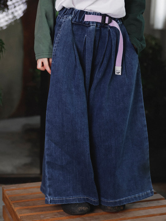 Children's Broken Size Fold Denim Trousers Casual Retro Wide Leg Children's Pants