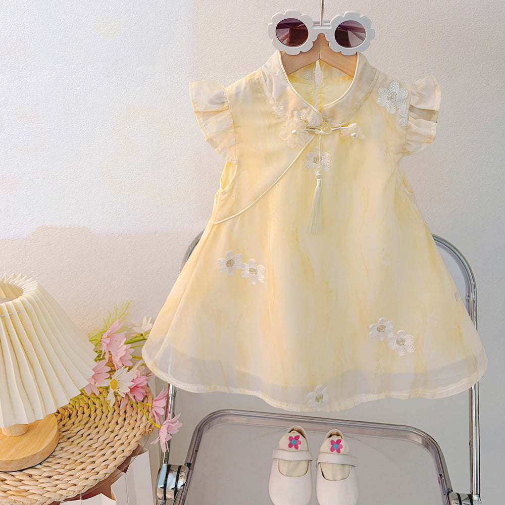 Live Broadcast Supply Little Retro Chiffon Summer Children's Dress