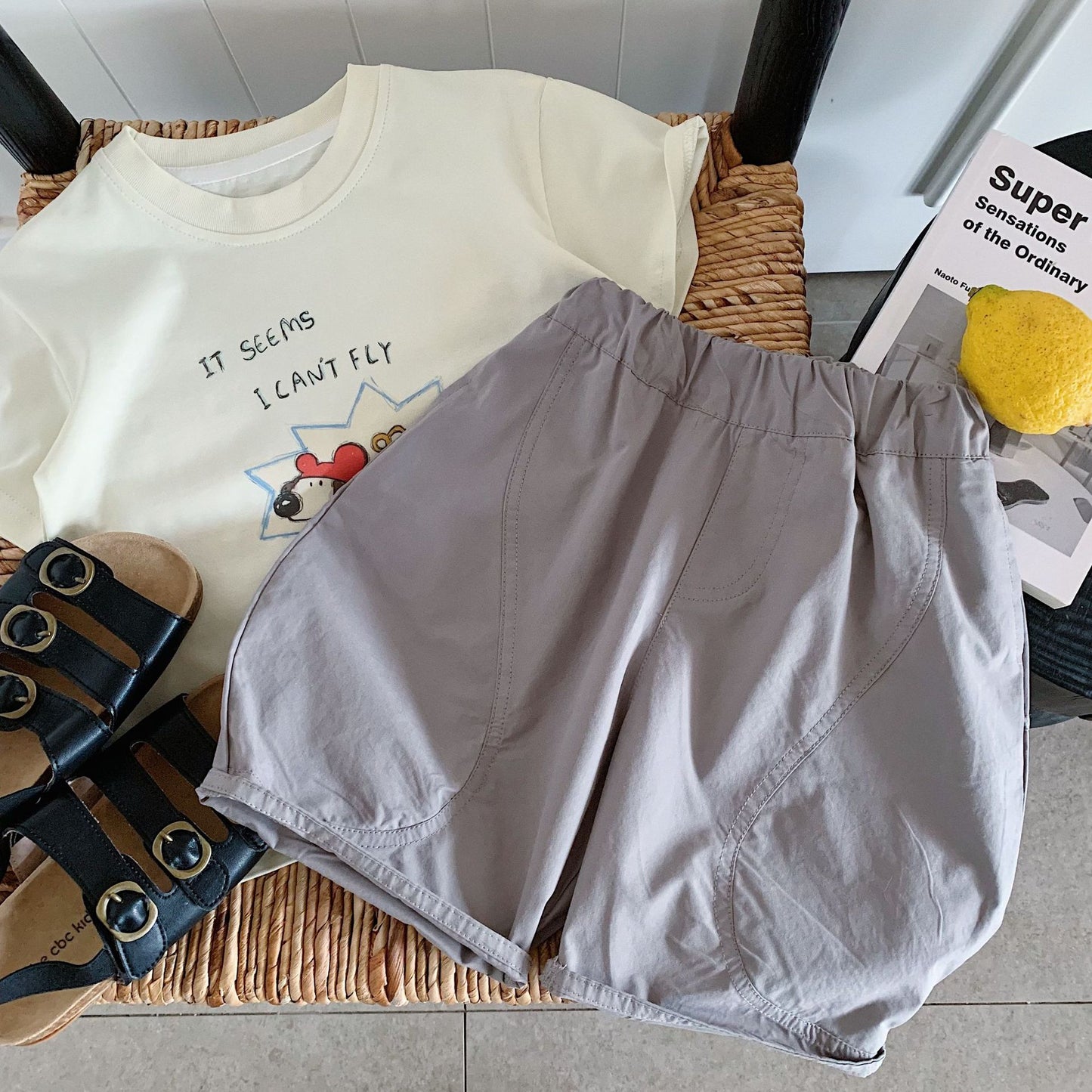 Children's Summer Korean Style Boys Solid Color Fifth Children's Pants