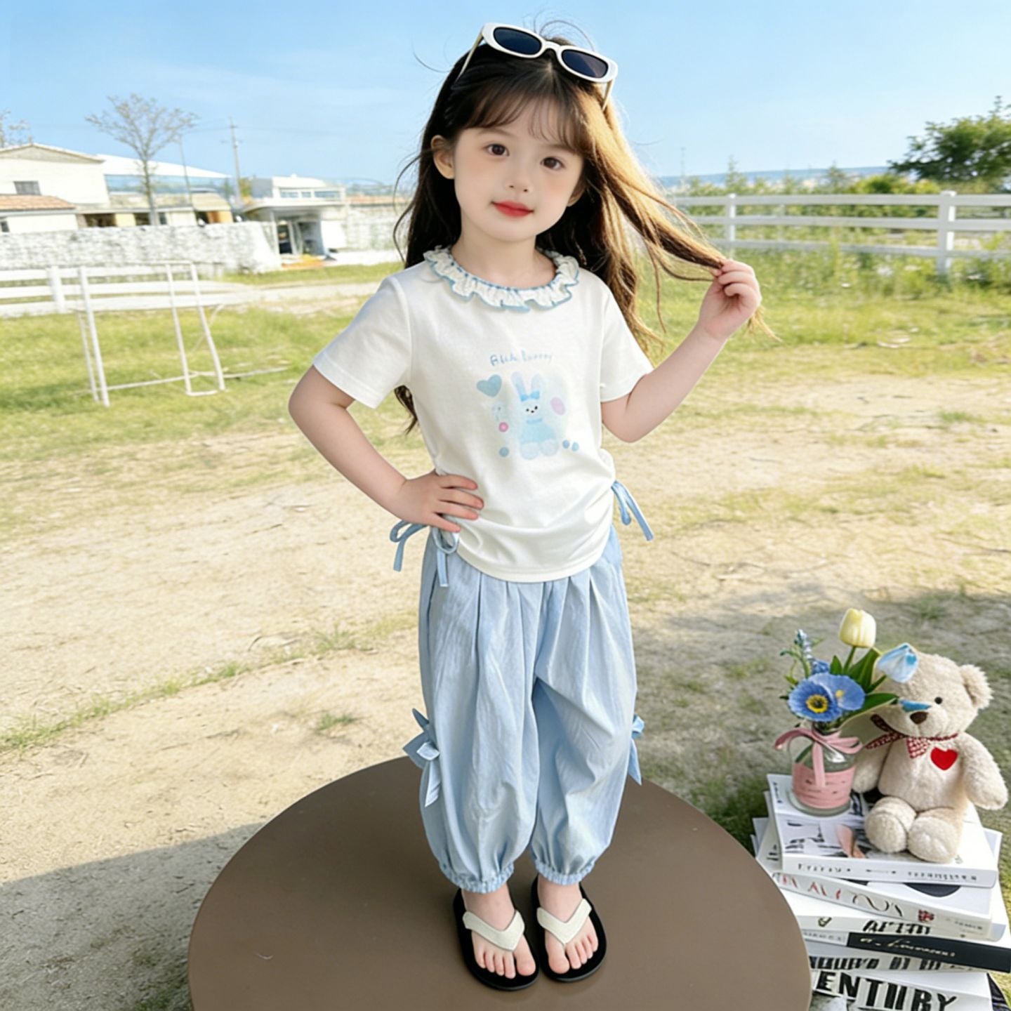 Summer Sweet Lace Collar Short-sleeved Trousers Little Two Piece Children's Suit