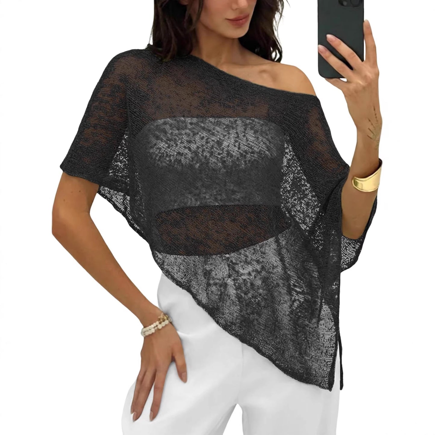 Women's Shawl Sun Protection Loose Idle Thin Ice Silk Lace Shirt, Chiffon Shirt