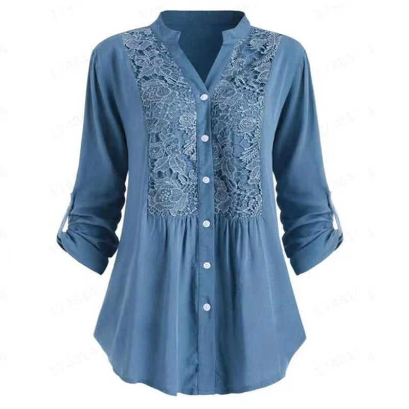 New Women's Long Sleeve Shirt Lace Blouse