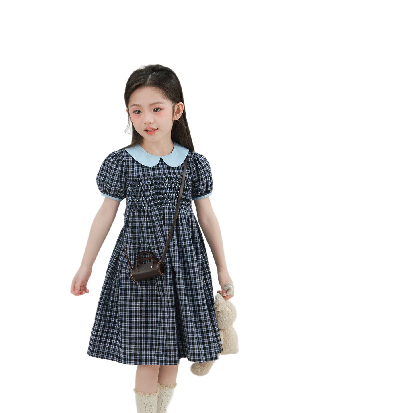 Children's Plaid Princess Short Sleeve Skirt Birthday Children's Dress