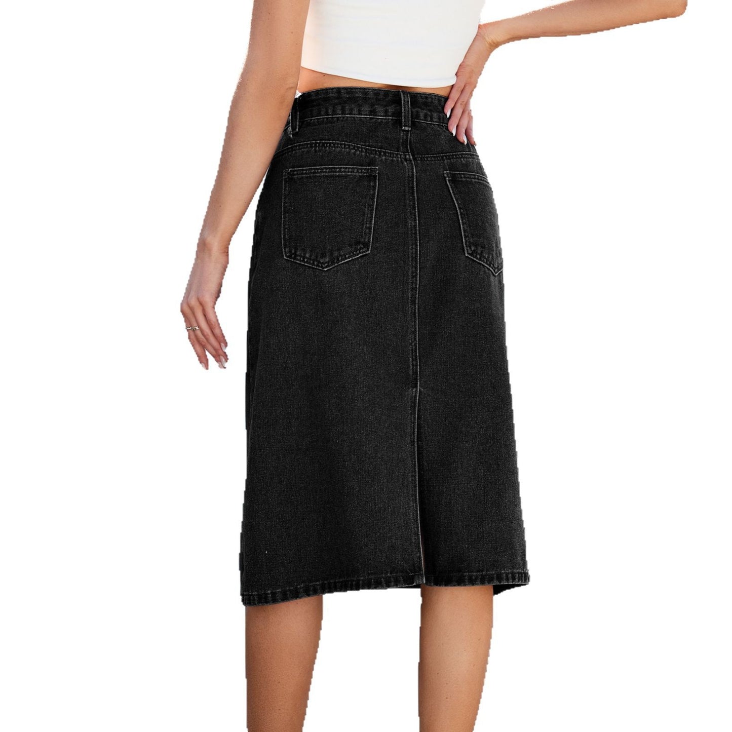 Popular Summer Slimming Washed Denim Midi Skirt