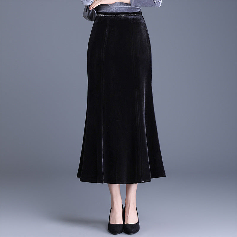 Women's Fashion Gold Veet Fishtail High Waist One-step Skirts
