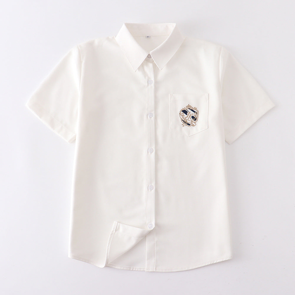 Women's & Men's Embroidered Long Short-sleeved Shirt College Style For Schools Blouse
