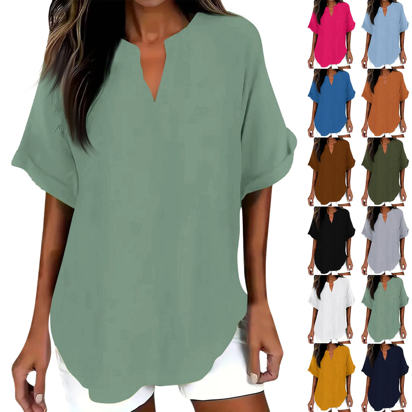 Women's Fashion Loose Shirt Casual Cotton Linen Blouse