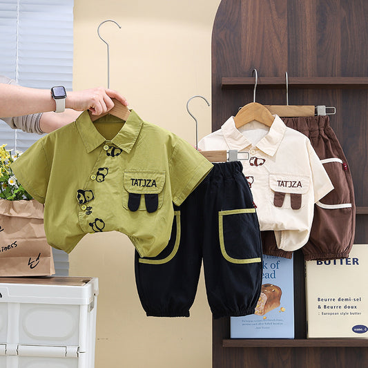 Thin Shirt Short Sleeve Two-piece Summer Breathable Children's Suit